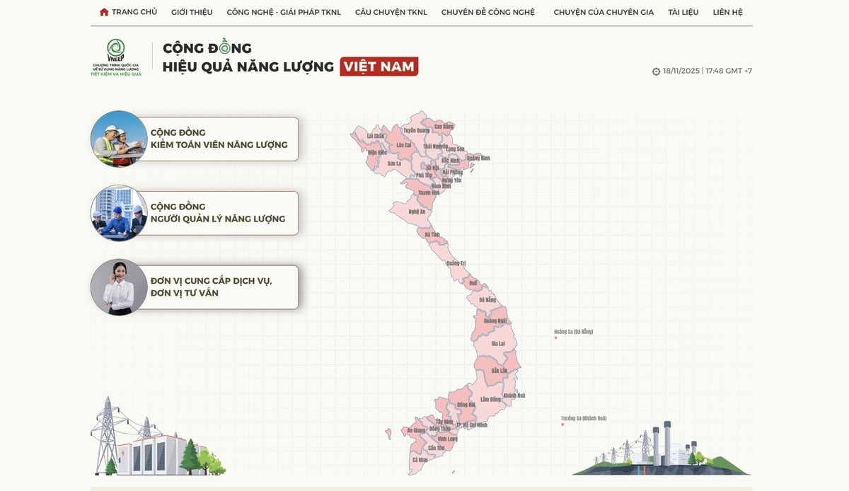 Giao diện nền tảng trực tuyến Cộng đồng hiệu quả năng lượng Việt Nam.