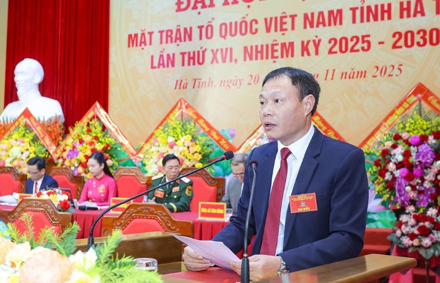 Phó Chủ tịch Thường trực Ủy ban MTTQ tỉnh Hà Tĩnh Thái Ngọc Hải phát biểu khai mạc.