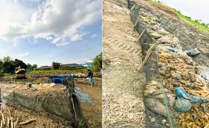 Hiện trường nơi chôn lấp chất thải. (Ảnh: Công an TP Cần Thơ) Hiện trường nơi chôn lấp chất thải. (Ảnh: Công an TP Cần Thơ)