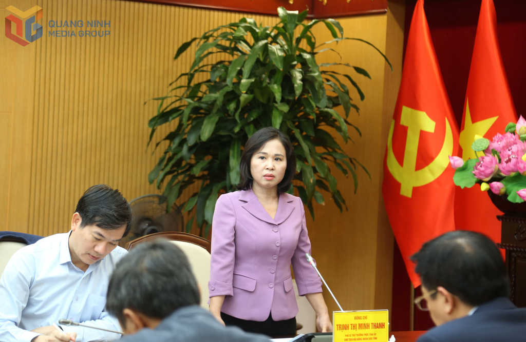 Bà Trịnh Thị Minh Thanh, Phó Bí thư Thường trực Tỉnh ủy, Chủ tịch HĐND tỉnh Quảng Ninh, phát biểu tại hội nghị.