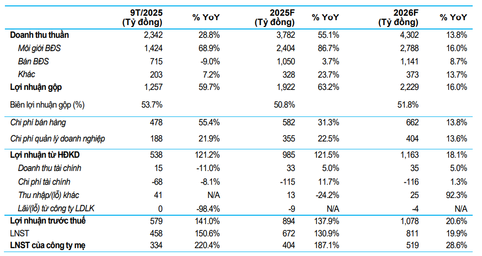 SSV cập nhật KQKD 9T2025 của DXS và dự phóng năm 2025–2026