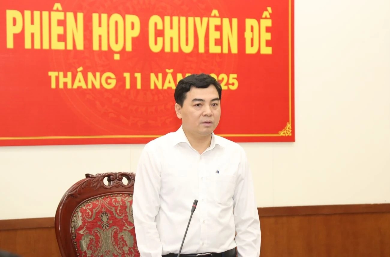 Chủ tịch UBND tỉnh Nguyễn Ho&agrave;i Anh ph&aacute;t biểu tại phi&ecirc;n họp.