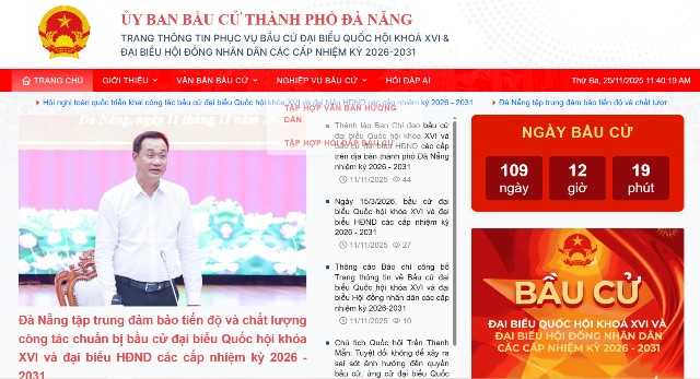 Giao diện Trang tin điện tử của Ủy ban Bầu cử thành phố Đà Nẵng. Ảnh chụp màn hình