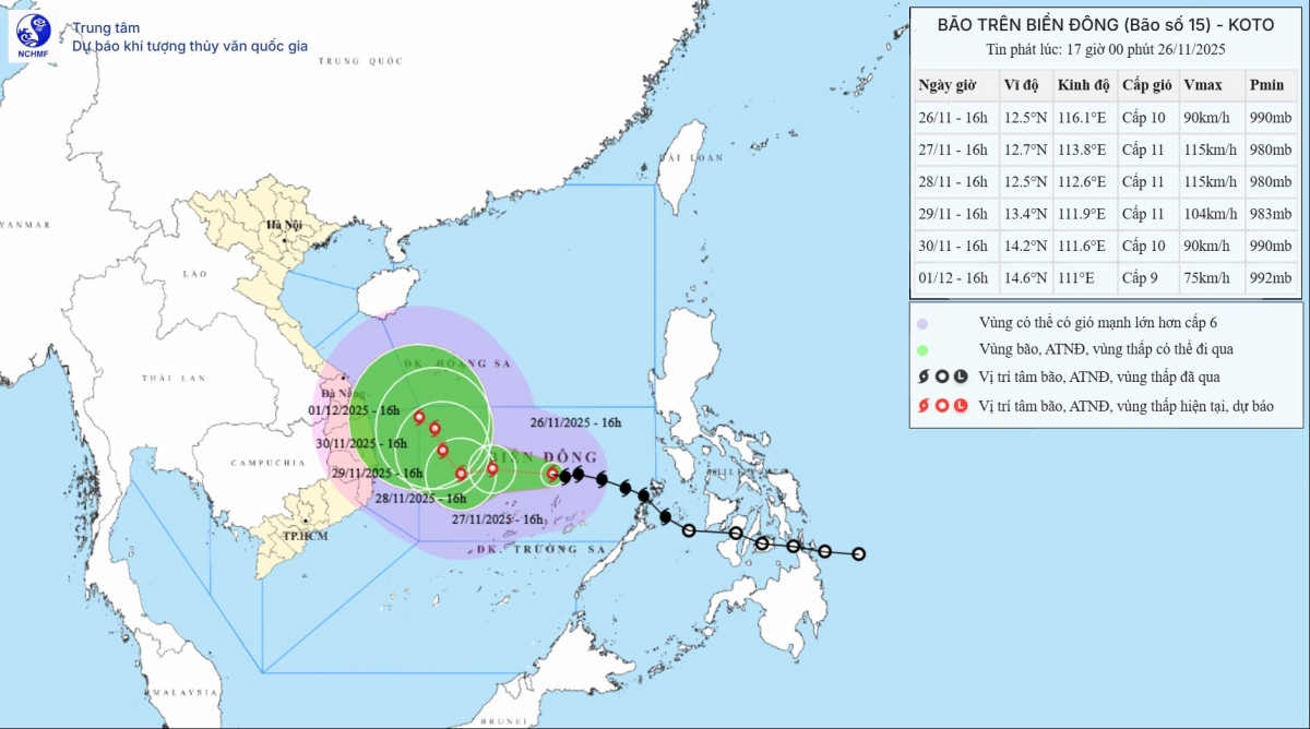 Bão số 15 di chuyển chậm, cách đảo Song Tử Tây khoảng 230 km