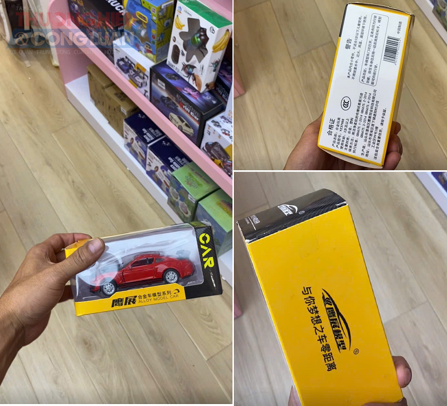 Hay đồ chơi trẻ em trên bao bì chính ghi Made in China, không tem nhãn phụ, không dấu hợp quy CR theo quy định