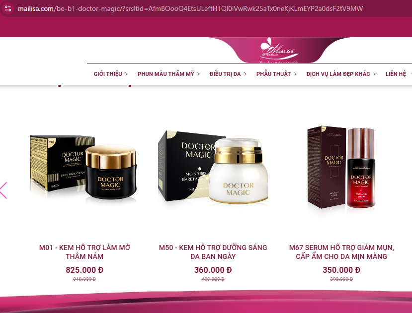 Bị thu hồi, các loại mỹ phẩm Doctor Magic vẫn quảng cáo, bày bán trên website Mailisa
