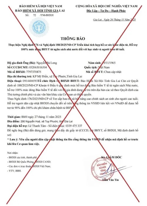Gia Lai phát cảnh báo hành vi giả mạo công văn của cơ quan Bảo hiểm xã hội để lừa đảo
