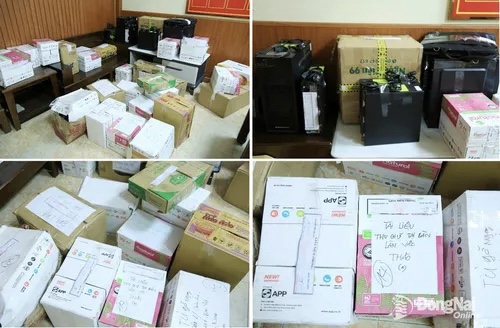 Số tài liệu liên quan được cơ quan công an thu giữ. Ảnh: CACC