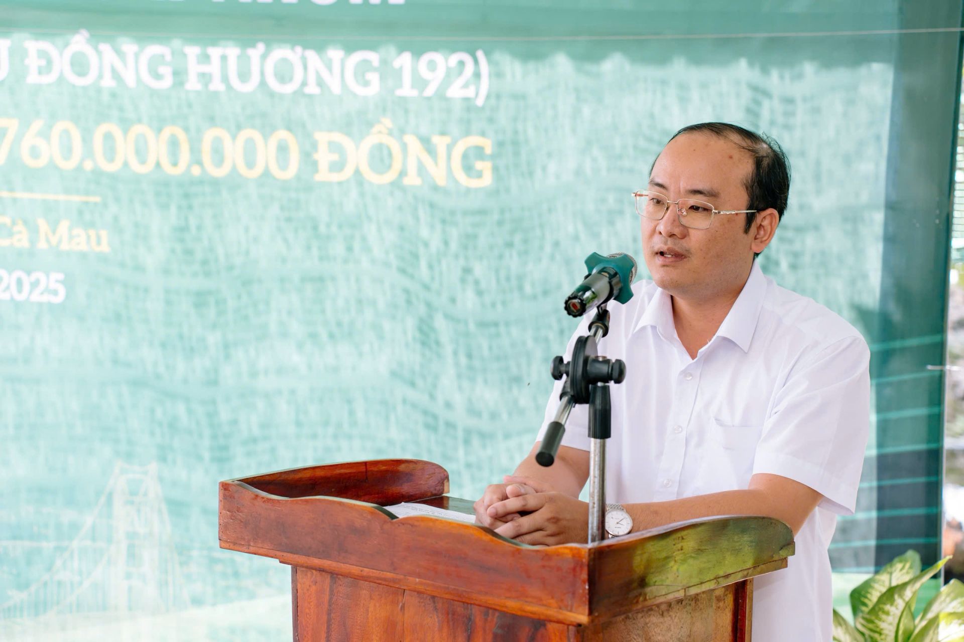 Ông Lê Quốc Duy - CT UBND xã Lương Thế Trân phát biểu tại buổi lễ.