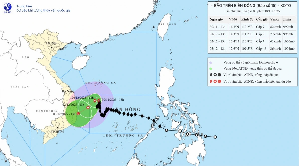 Bão số 15 tiến gần bờ biển Trung Bộ – Tây Nguyên