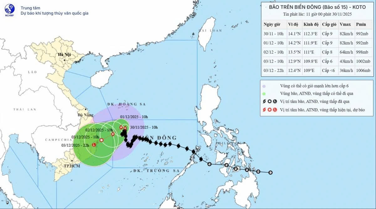Bão số 15 lại đổi hướng di chuyển, dự báo suy yếu dần