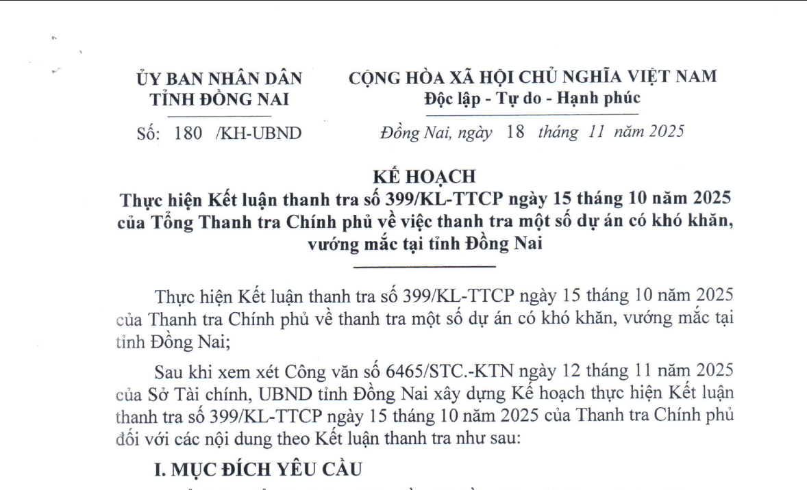 Một phần Kế hoạch 180/KH-UBND của UBND tỉnh Đồng Nai