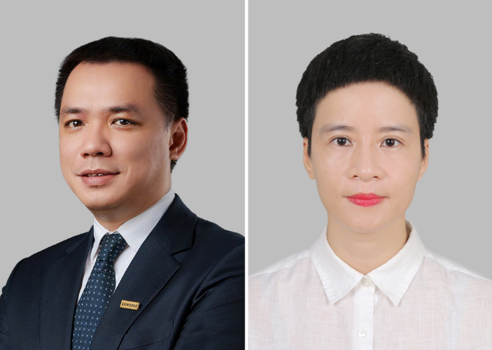 Chân dung tân Chủ tịch Hội đồng quản trị Phạm Thị Huyền Trang (phải) và người tiền nhiệm ông Nguyễn Cảnh Anh.