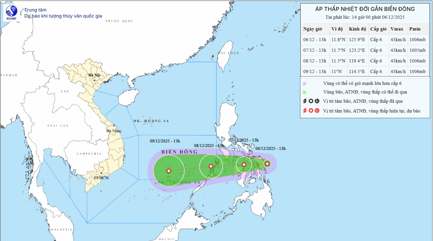 Áp thấp nhiệt đới vào giữa Biển Đông, giật cấp 8
