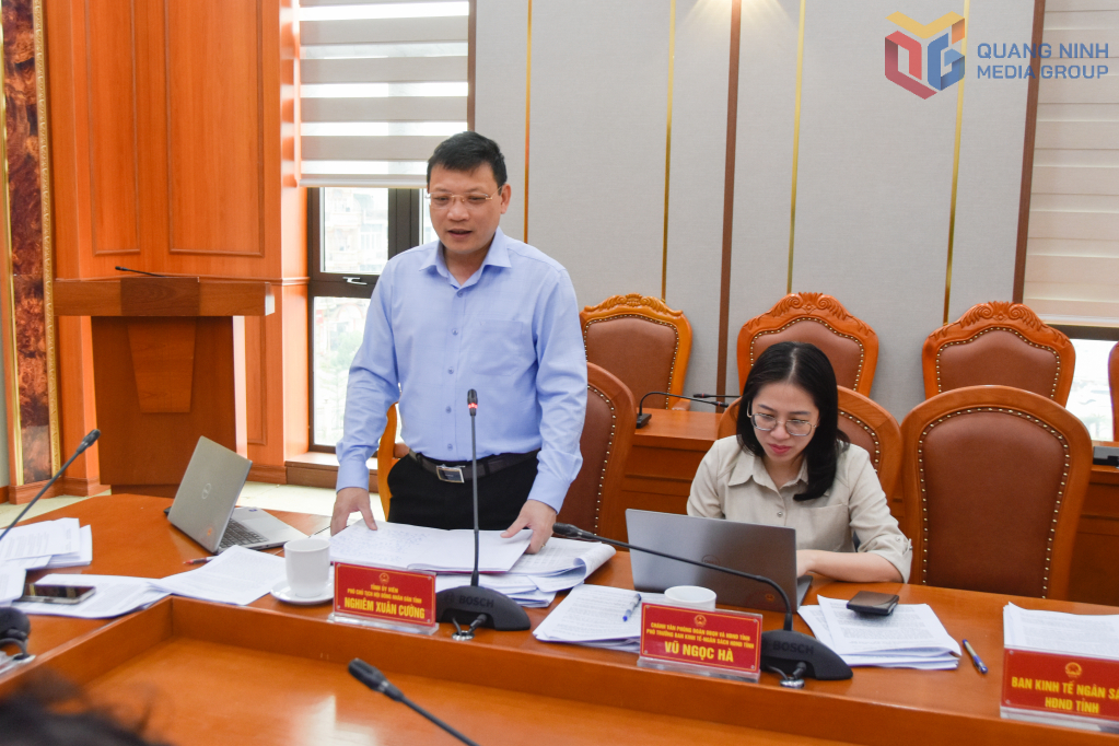 Ông Nghiêm Xuân Cường, Phó Chủ tịch HĐND tỉnh Quảng Ninh, phát biểu tại cuộc họp.