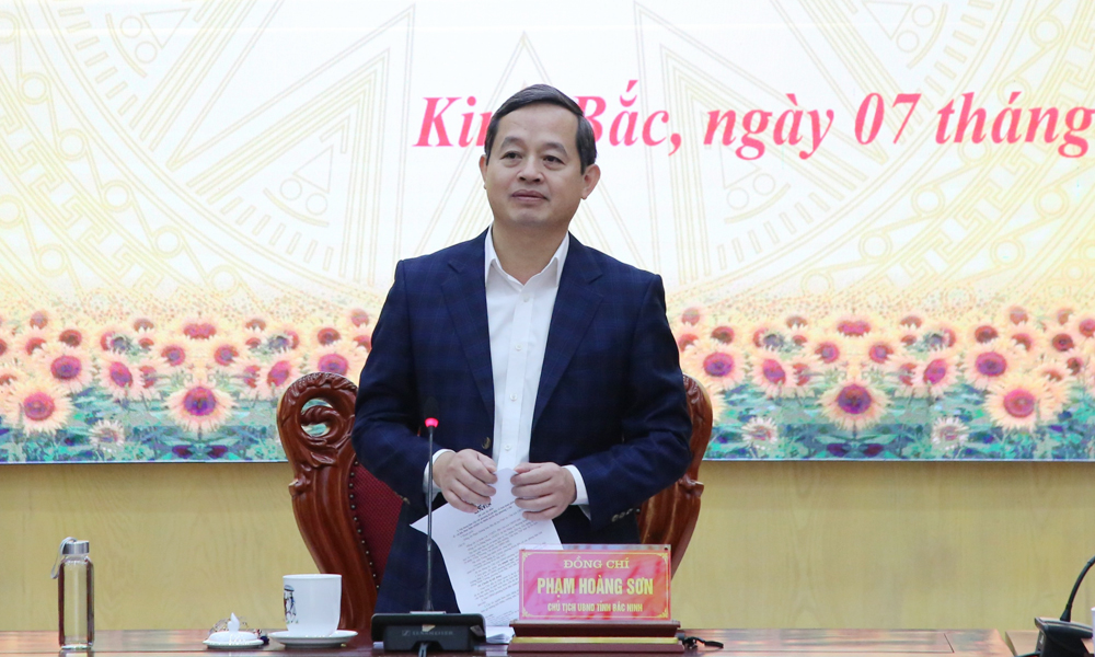 Chủ tịch UBND tỉnh Phạm Hoàng Sơn phát biểu tại buổi làm việc.