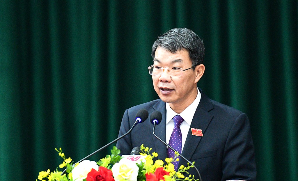 Phó Chủ tịch Thường trực Ủy ban MTTQ Việt Nam tỉnh Nguyễn Hoàng Hà báo cáo kết quả hoạt động tham gia xây dựng chính quyền năm 2025 và phương hướng nhiệm vụ năm 2026