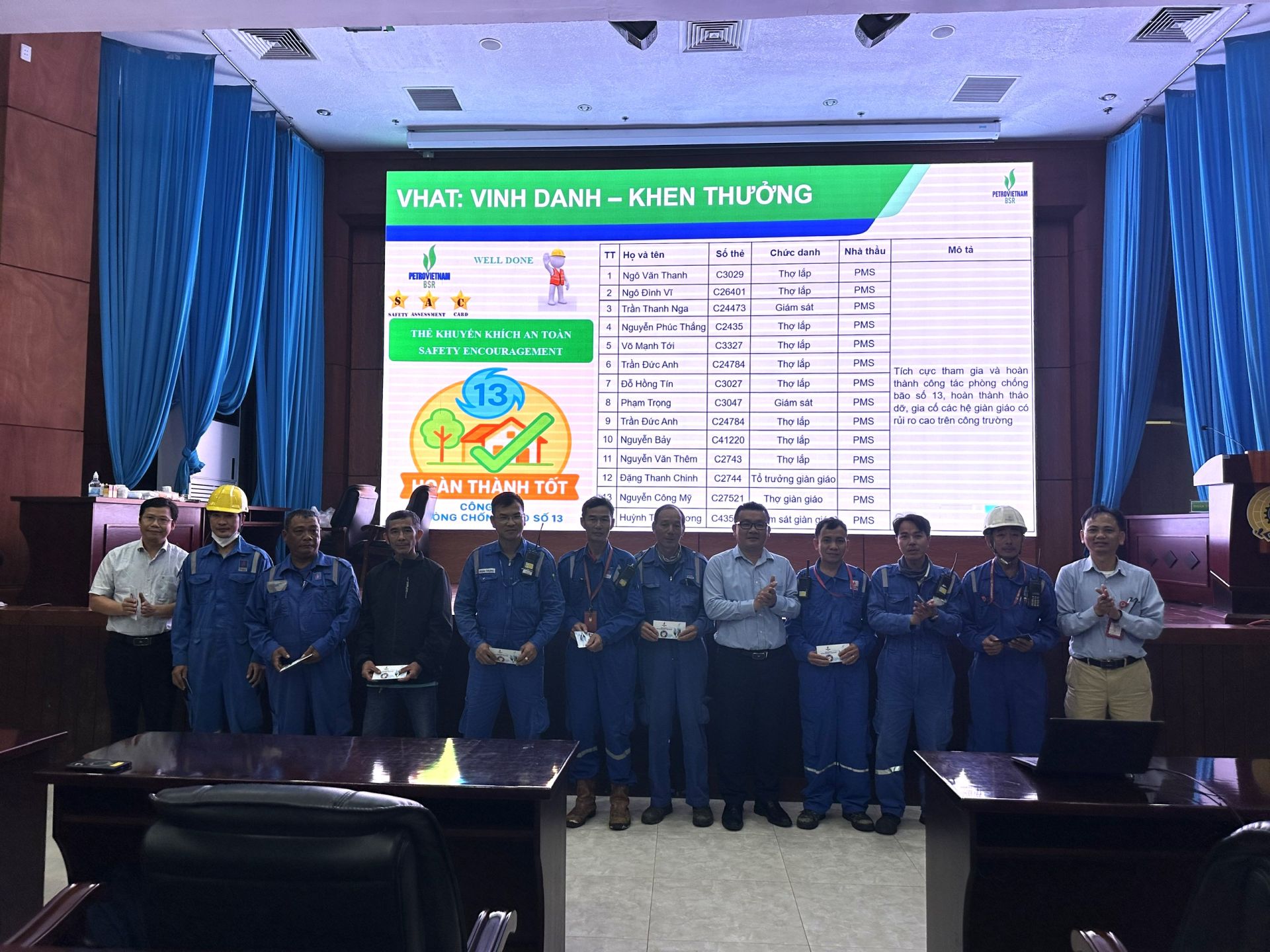 Biểu dương các CBCNV và người lao động tham gia hoàn thành tốt công tác phòng chống bão số 13