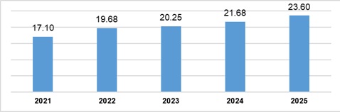 Vốn đầu tư trực tiếp nước ngoài thực hiện mười một tháng các năm 2021-2025 (Tỷ USD) Vốn đầu tư trực tiếp nước ngoài thực hiện mười một tháng các năm 2021-2025 (Tỷ USD)