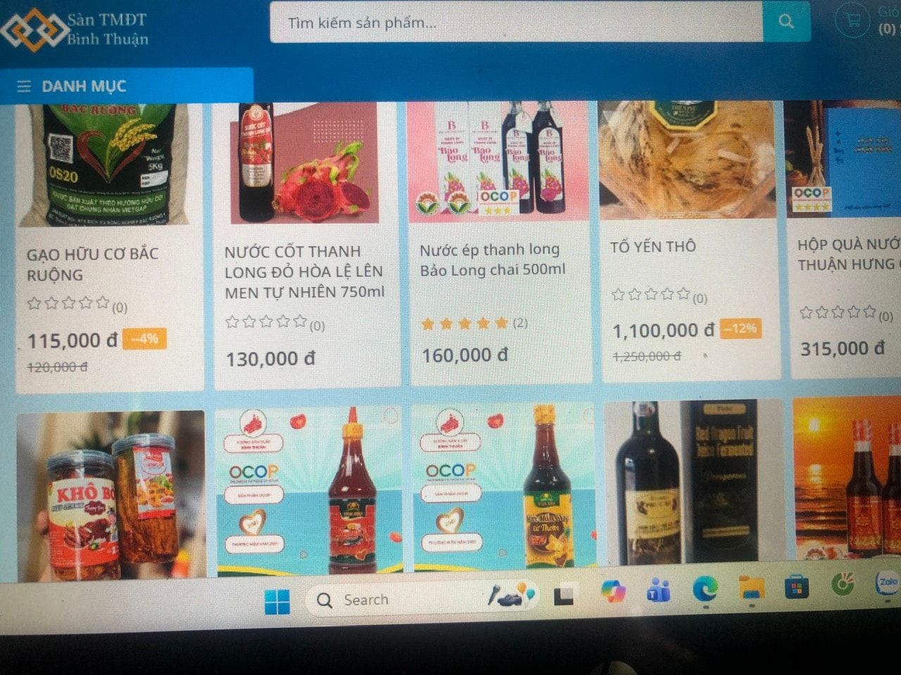 Sàn thương mại điện tử tỉnh Bình Thuận (Ảnh chụp từ màn hình) Sàn thương mại điện tử tỉnh Bình Thuận (Ảnh chụp từ màn hình)