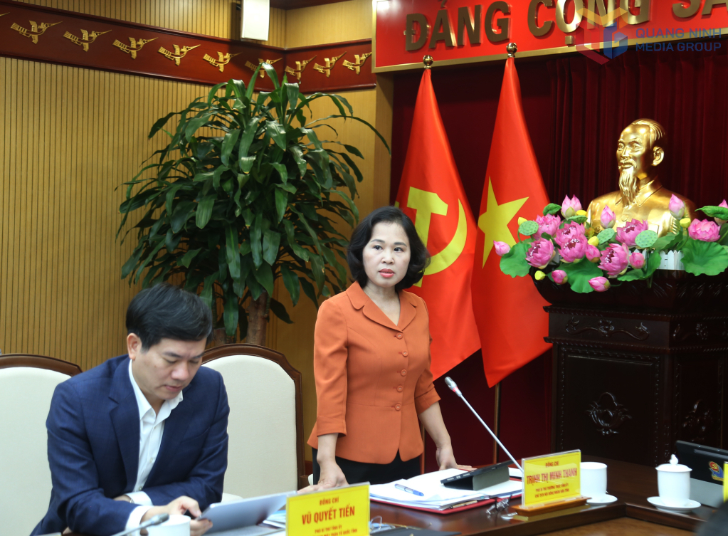 Bà Trịnh Thị Minh Thanh, Phó Bí thư Thường trực Tỉnh ủy, Chủ tịch HĐND tỉnh Quảng Ninh, phát biểu tại hội nghị.