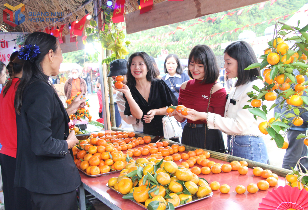 Các gian hàng bán cam Vân Đồn thu hút đông du khách thưởng thức và mua về làm quà. Các gian hàng bán cam Vân Đồn thu hút đông du khách thưởng thức và mua về làm quà.