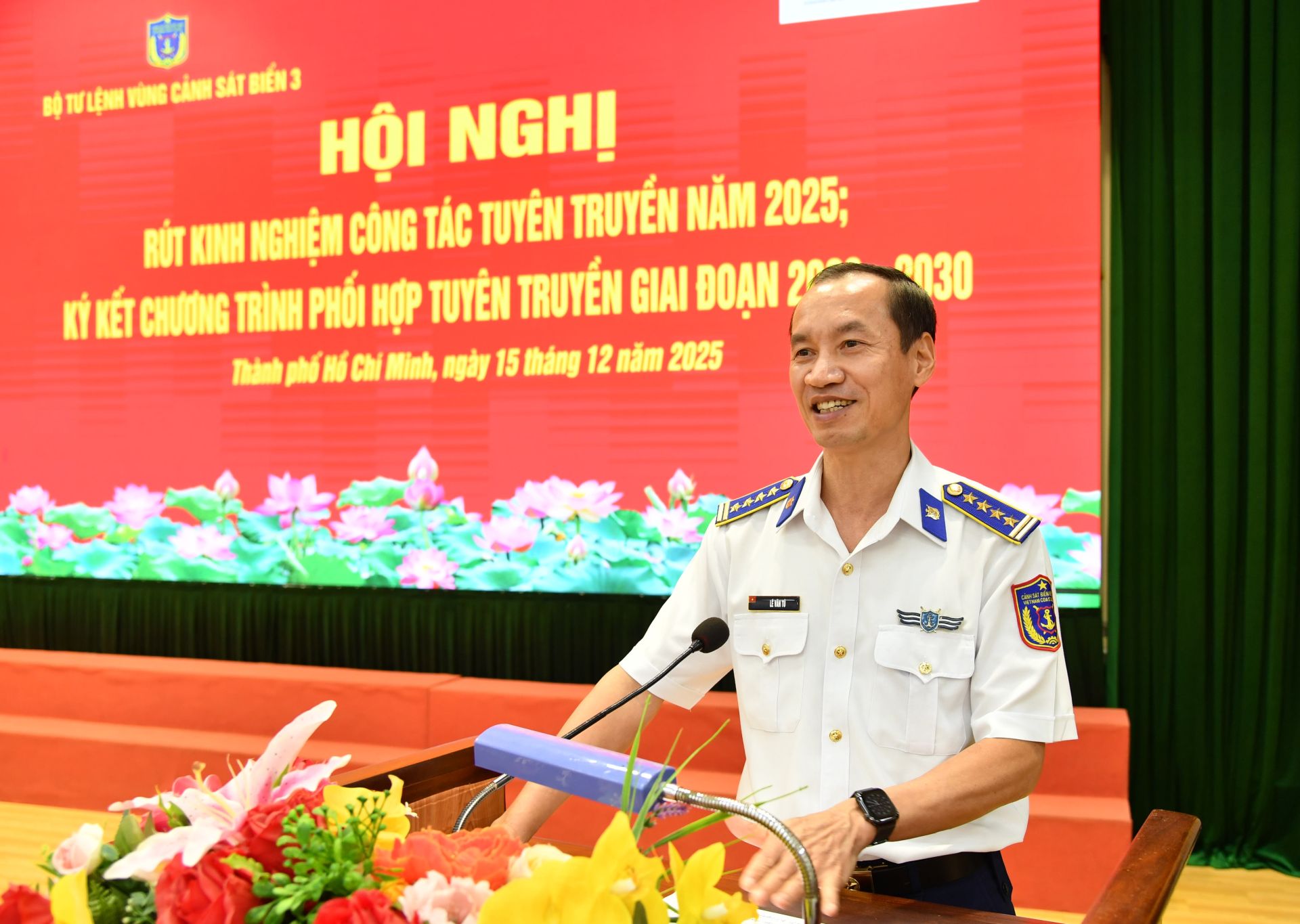 Đại t&aacute; L&ecirc; Văn T&uacute; , B&iacute; thư Đảng ủy, Ch&iacute;nh ủy BTL V&ugrave;ng CSB 3 ph&aacute;t biểu kết luận hội nghị