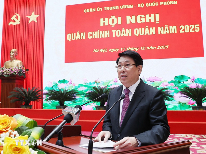 Chủ tịch nước Lương Cường ph&aacute;t biểu chỉ đạo. (Ảnh: TTXVN)