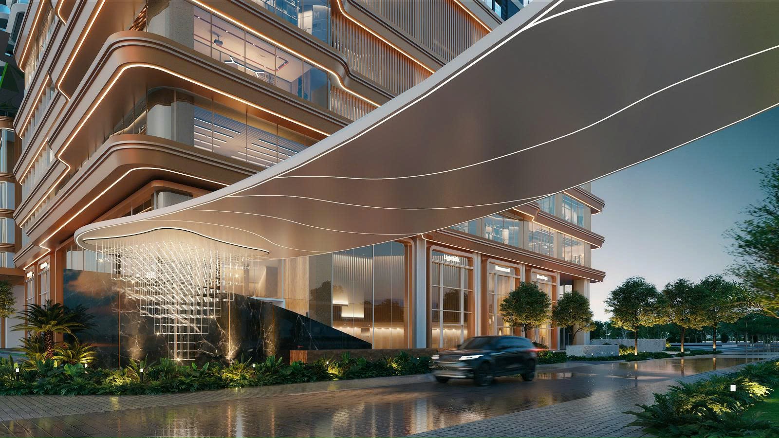 Cổng ch&agrave;o Th&aacute;c h&agrave;o quang tại Rivea Residences