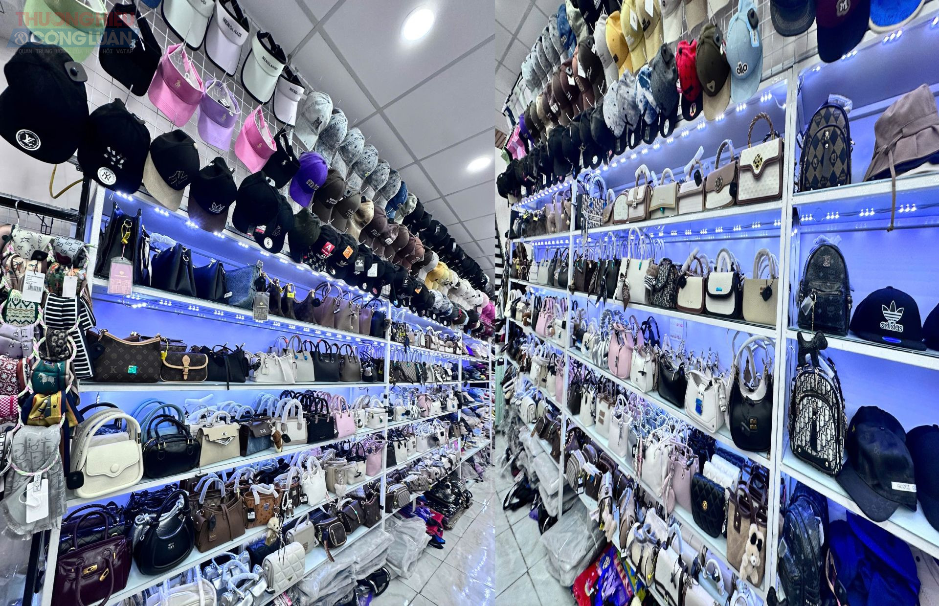 Khu vực bày bán túi xách, balo, mũ tại Vân Ruby. Khu vực bày bán túi xách, balo, mũ tại Vân Ruby.