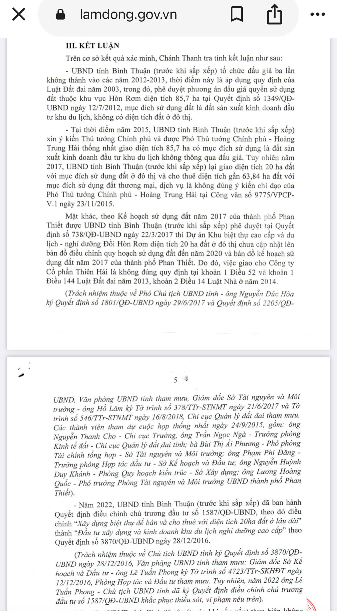 Một phần Kết luận thanh tra số 18/KL-TTr tại dự án Đồi Hòn Rơm Một phần Kết luận thanh tra số 18/KL-TTr tại dự án Đồi Hòn Rơm