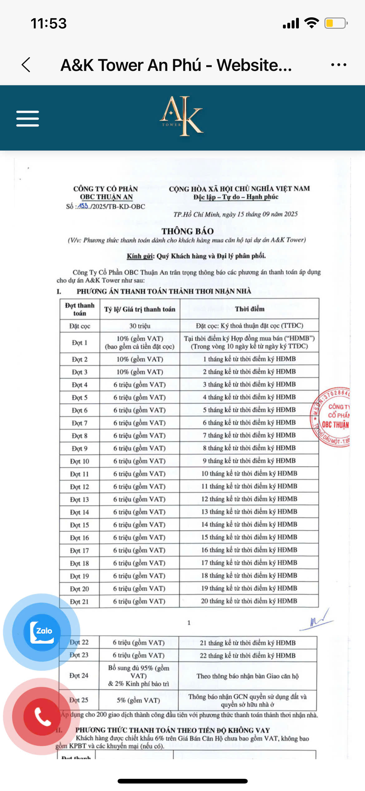 Phương thức thanh toán tại dự án A&K Tower Phương thức thanh toán tại dự án A&K Tower