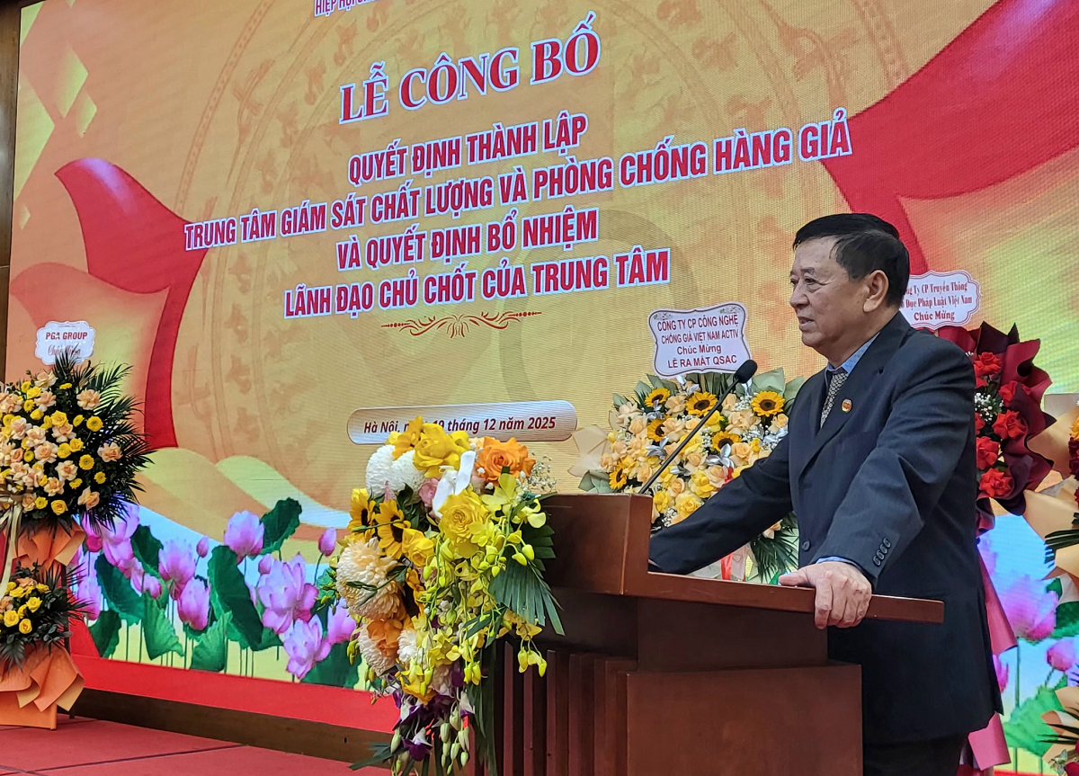 &Ocirc;ng Nguyễn Đăng Sinh, Chủ tịch Hiệp hội Chống h&agrave;ng giả v&agrave; Bảo vệ thương hiệu Việt Nam ph&aacute;t biểu tại sự kiện