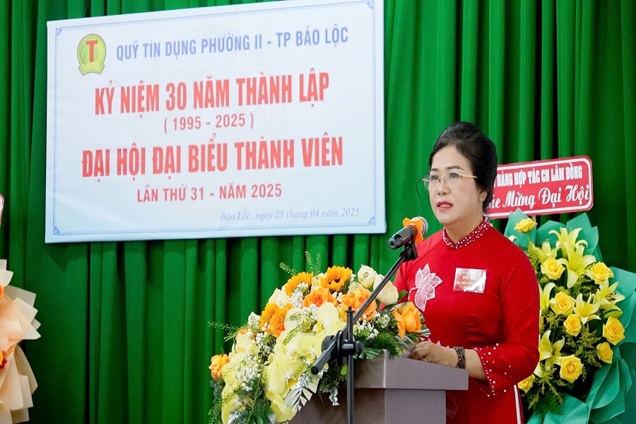 B&agrave; Đỗ Thị Y&ecirc;n Gi&aacute;m đốc quỹ t&iacute;n dụng ph&aacute;t biểu tại Đại hội đại biểu th&agrave;nh vi&ecirc;n