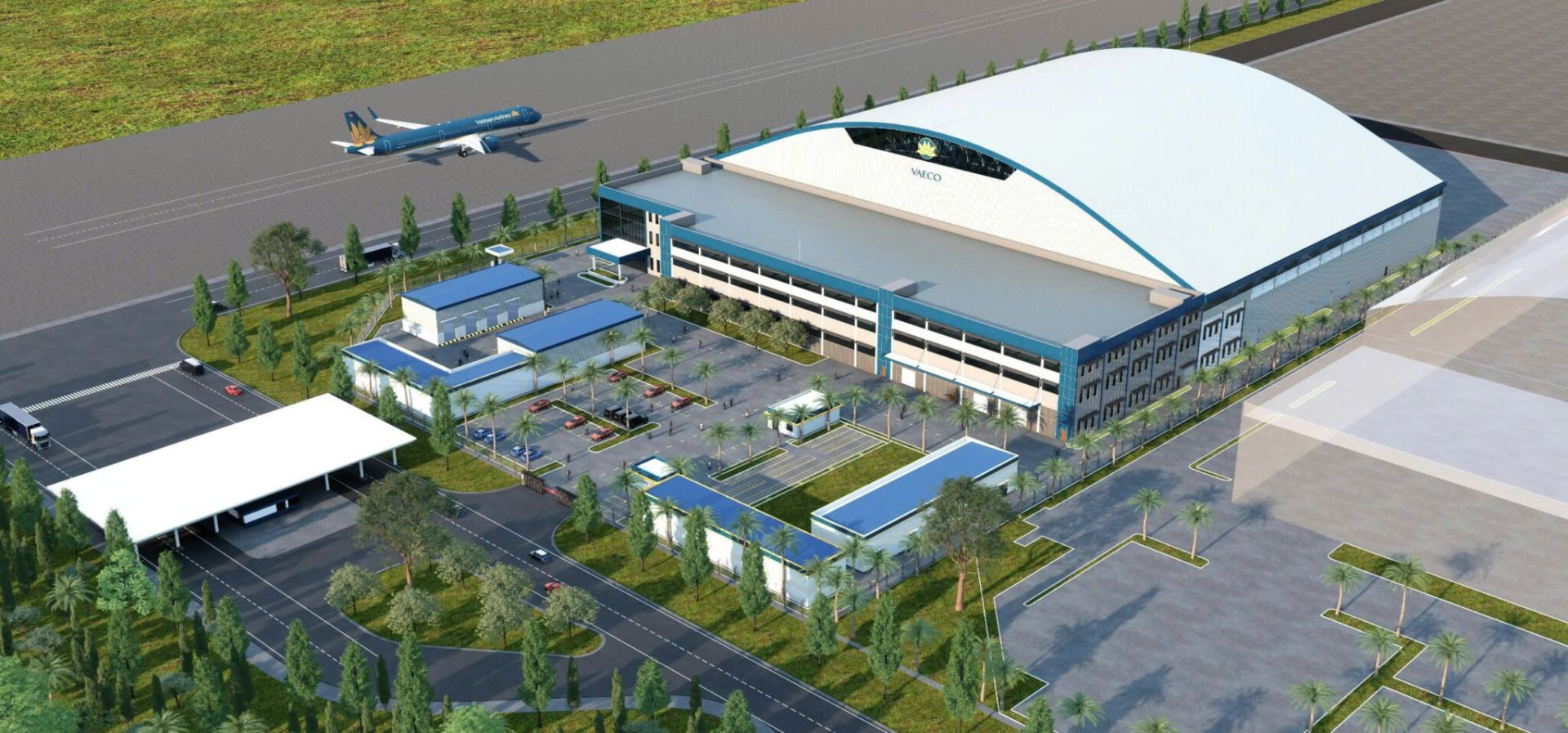 Phối cảnh Nh&agrave; bảo dưỡng t&agrave;u bay số 1 tại s&acirc;n bay Long Th&agrave;nh, tổng gi&aacute; trị hơn 900 tỷ đồng, do Đại Dũng l&agrave;m tổng thầu EPC