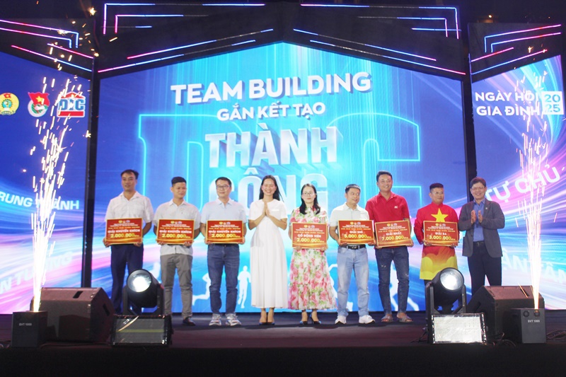 &Ocirc;ng Nguyễn Quang T&iacute;n &ndash; Th&agrave;nh vi&ecirc;n Hội đồng Quản trị, Tổng gi&aacute;m đốc DIC v&agrave; b&agrave; Nguyễn Thị Kim Nhung &ndash; Chủ tịch C&ocirc;ng đo&agrave;n Tập đo&agrave;n DIC trao giải thưởng cho c&aacute;c đội xuất sắc trong hoạt động