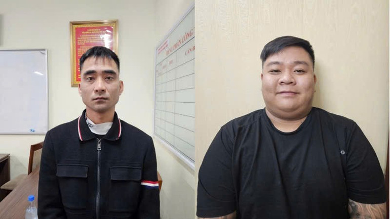 C&aacute;c đối tượng Hồ Văn Hiếu v&agrave; L&ecirc; Minh H&ograve;a tại cơ quan C&ocirc;ng an.