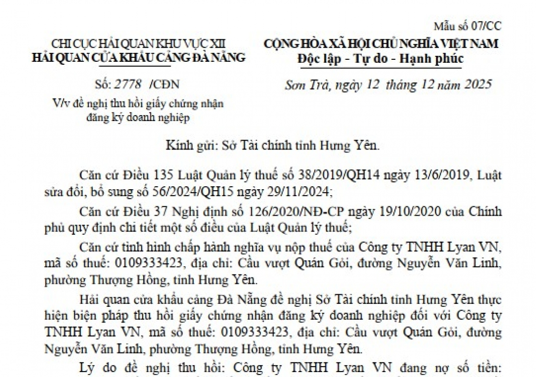 Một phần văn bản gửi Sở T&agrave;i ch&iacute;nh tỉnh Hưng Y&ecirc;n