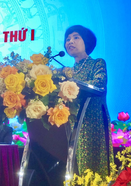 B&agrave; Cao Thị Ngọc Lan ph&aacute;t biểu tại Đại hội. Ảnh: VH