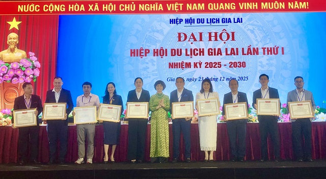 C&aacute;c tập thể, c&aacute; nh&acirc;n nhận Bằng khen của Hiệp hội Du lịch Việt Nam. Ảnh: Viết Hiền