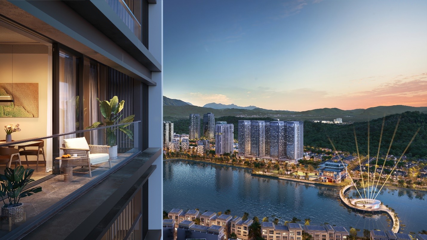 Những căn hộ tầm nh&igrave;n hướng về hồ cảnh quan rộng 22 ha c&oacute; thể chi&ecirc;m ngưỡng m&agrave;n tr&igrave;nh diễn &aacute;nh s&aacute;ng v&agrave; mặt nước đẳng cấp, được t&iacute;ch hợp bởi những c&ocirc;ng nghệ thị gi&aacute;c hiện đại như 3D Mapping, r&egrave;m nước, Sky Tracker, ph&aacute;o hoa&hellip;