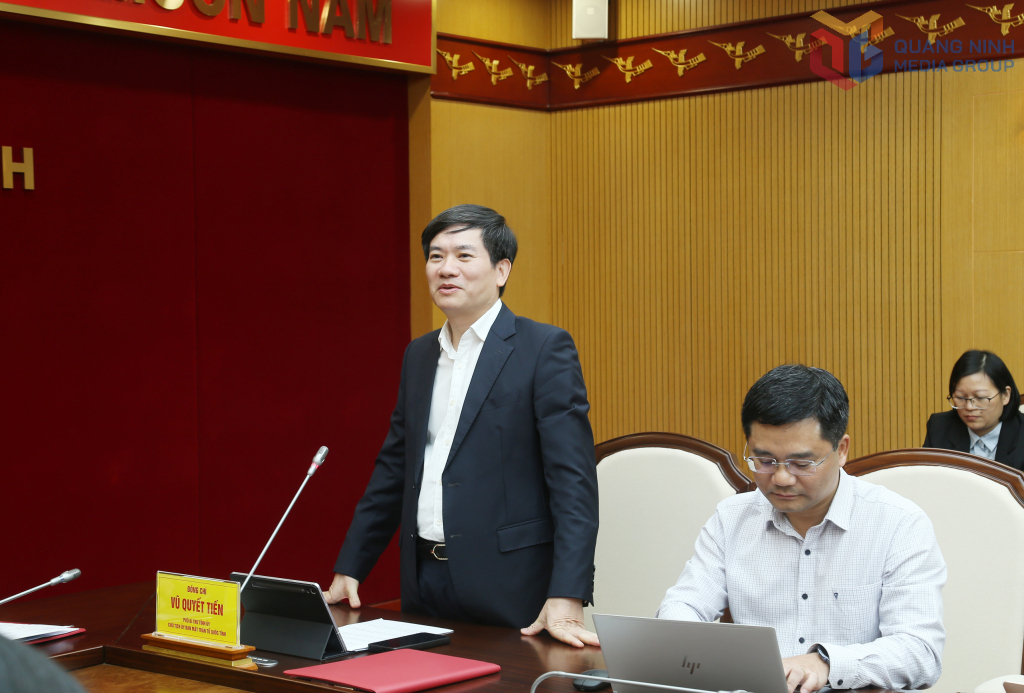 &Ocirc;ng Vũ Quyết Tiến, Ph&oacute; B&iacute; thư Tỉnh ủy, Chủ tịch Ủy ban MTTQ tỉnh, ph&aacute;t biểu tại buổi l&agrave;m việc