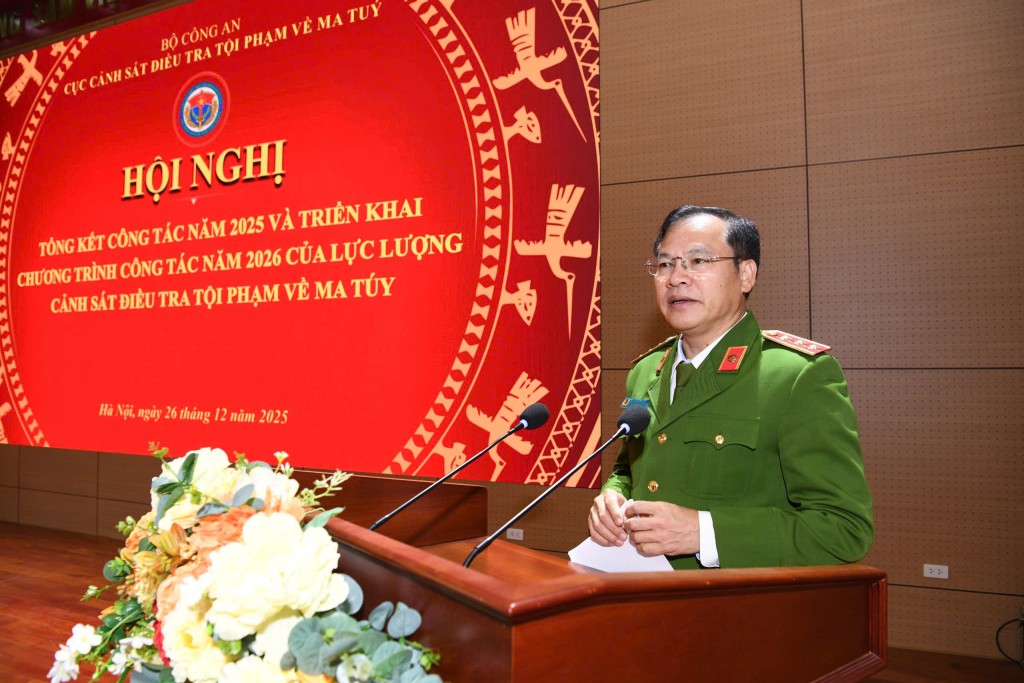 Thượng tướng Nguyễn Văn Long, Thứ trưởng Bộ C&ocirc;ng an dự v&agrave; ph&aacute;t biểu chỉ đạo Hội nghị. Ảnh: TB