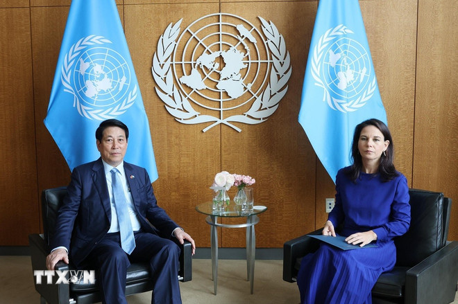 Chủ tịch nước Lương Cường gặp Chủ tịch Đại hội đồng Li&ecirc;n hợp quốc Annalena Baerbock. (Ảnh: L&acirc;m Kh&aacute;nh/TTXVN)