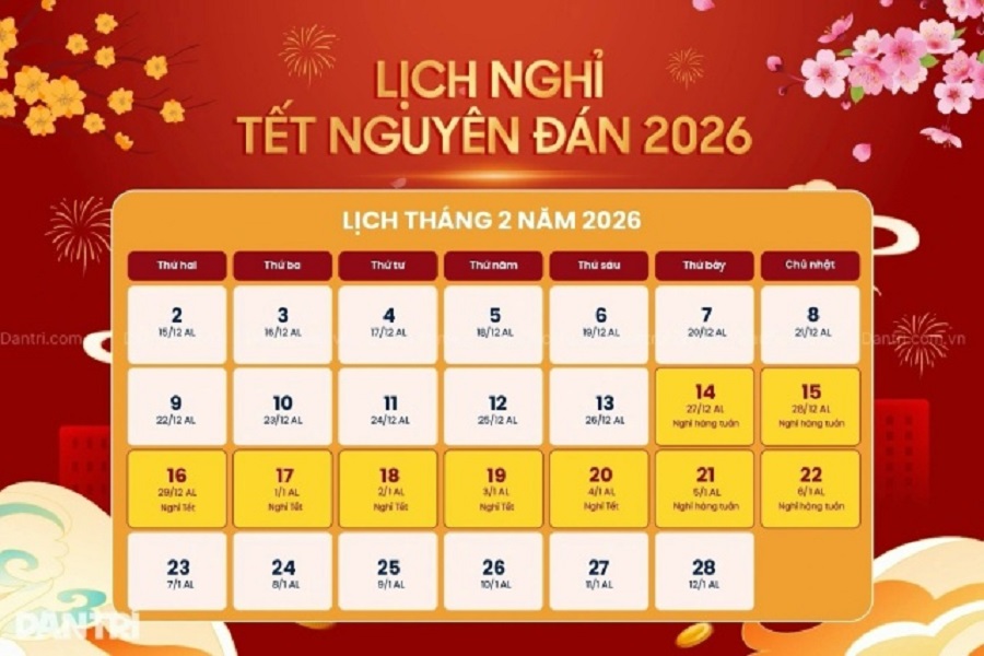 Phương án Lịch nghỉ Tết Nguyên đán Bính Ngọ năm 2026. Phương án Lịch nghỉ Tết Nguyên đán Bính Ngọ năm 2026.