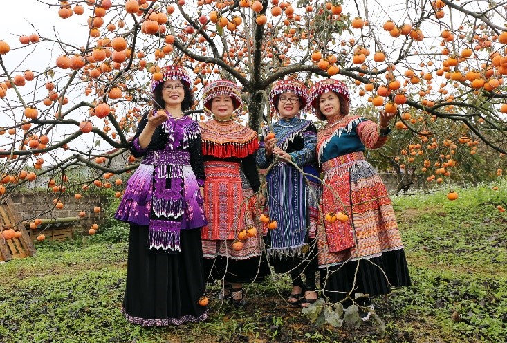 Nh&agrave; b&aacute;o B&iacute;ch Thủy (ngoài cùng b&ecirc;n trái) c&ugrave;ng c&aacute;c bạn từ thành ph&ocirc;́ Hồ Ch&iacute; Minh lần đầu thăm quan Mộc Ch&acirc;u