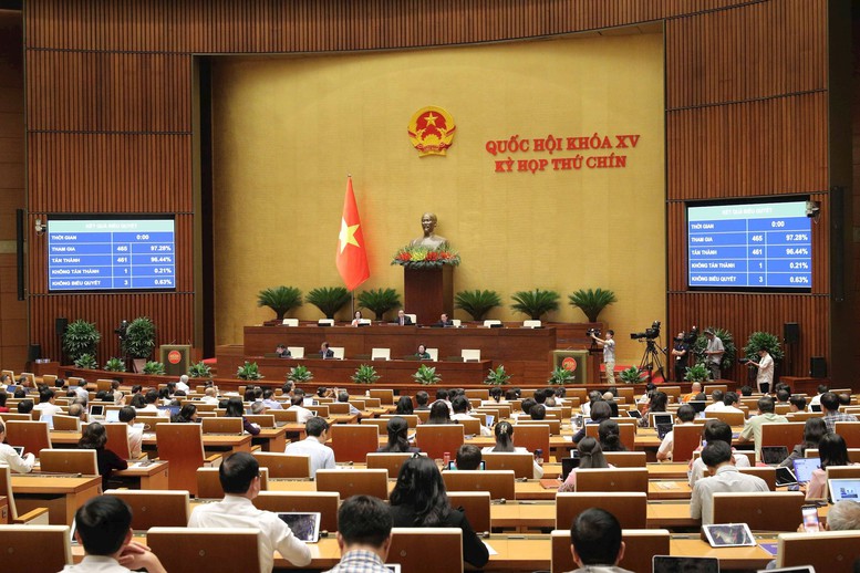 Quốc hội biểu quyết th&ocirc;ng qua Nghị quyết về việc sắp x&ecirc;́p đơn vị hành chính c&acirc;́p tỉnh, ng&agrave;y 12/6/2025 - Ảnh: VGP