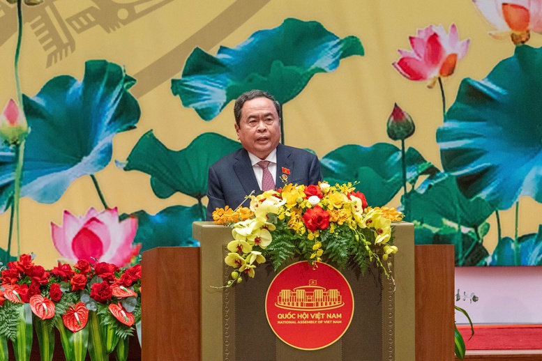 Chủ tịch Quốc hội Trần Thanh Mẫn tr&igrave;nh b&agrave;y diễn văn &ocirc;n lại 80 năm Ng&agrave;y Tổng tuyển cử đầu ti&ecirc;n bầu Quốc hội Việt Nam