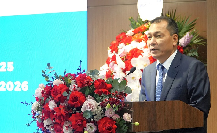 &Ocirc;ng Đặng Ho&agrave;ng An, B&iacute; thư Đảng ủy, Chủ tịch Hội đồng th&agrave;nh vi&ecirc;n Tập đo&agrave;n Điện lực Việt Nam ghi nhận v&agrave; đ&aacute;nh gi&aacute; cao những nỗ lực của EVNGENCO1 trong năm 2025