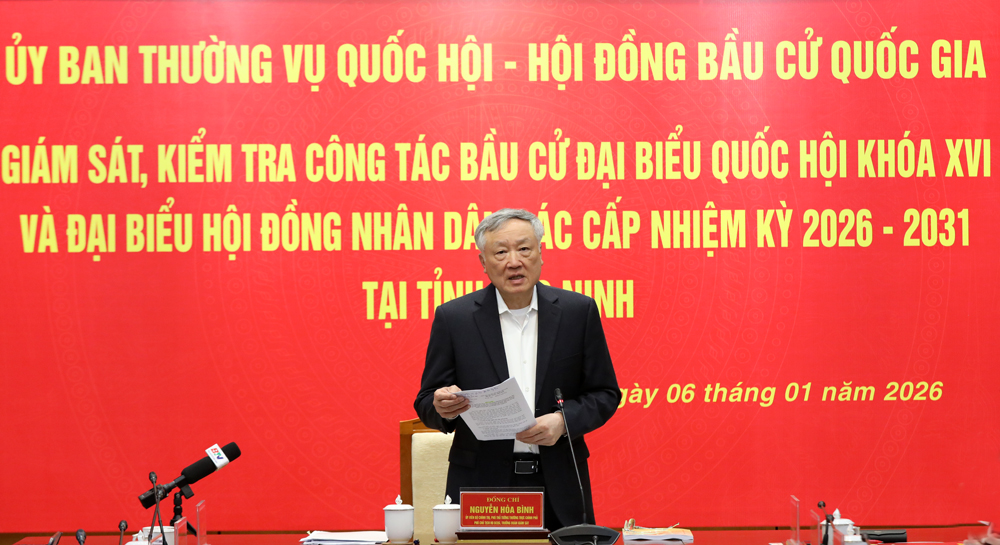 Đồng ch&iacute; Nguyễn H&ograve;a B&igrave;nh kết luận buổi l&agrave;m việc.